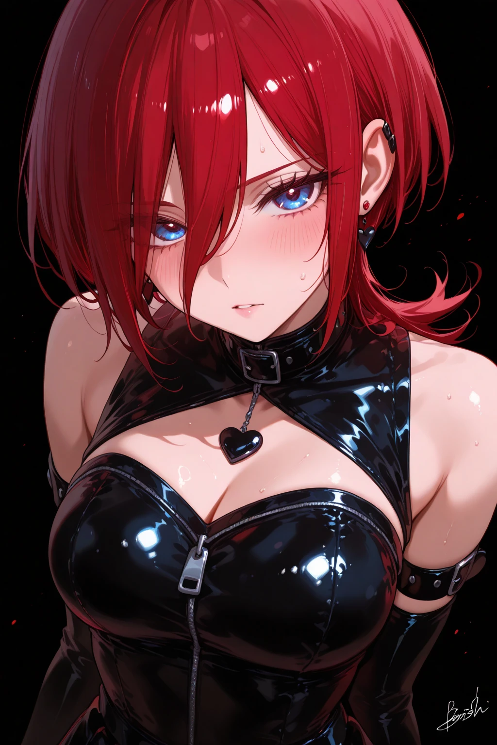 masterpiece, best quality, highres, close-up, 1girl, solo, (red haired, blue eyes, black iris), blush, white background, looking at viewer, <lora:emotionSlider_Angry_v1:2.5>
