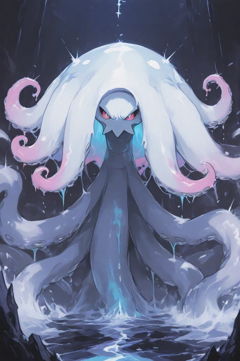 ((best quality)), ((highly detailed)), absurdres, (detailed eyes, deep eyes),1girl,20 years old,solo,long hair,pink hair,(white shirt,black standart tie,black skirt),(dynamic pose), cowboy shot, (((scylla))), (((octopus girl))), standing, (tentacles:1.33), (suction cups:1.33), (fused:1.33), ((tentacle legs)), squidlegs, ((underwater,sea, aurora,night))