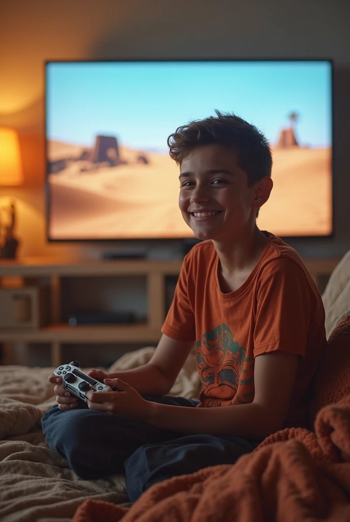 A cute boy name Jihad Arman wears a jercey, his jercey  number is 10. He is sitting in his gaming room and he is 