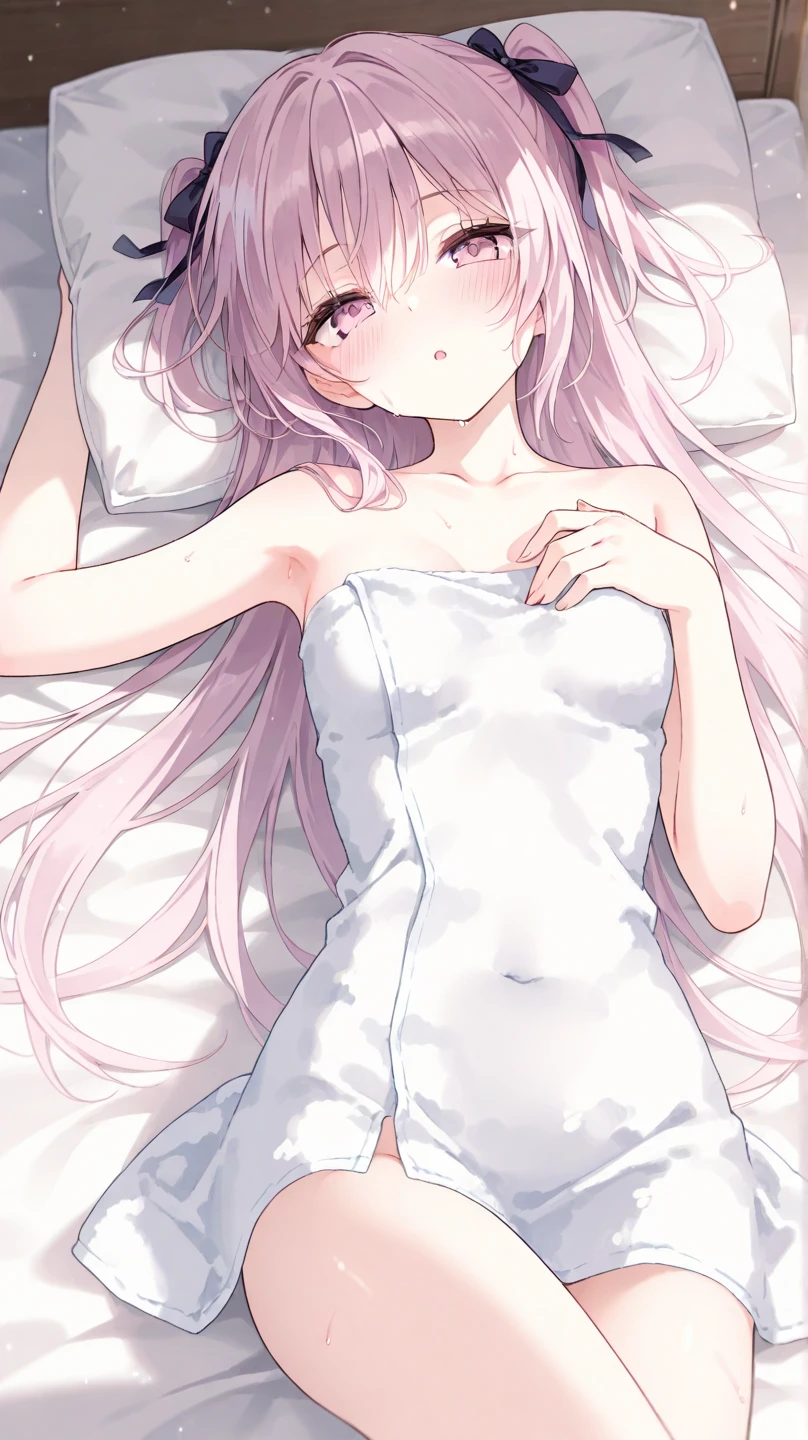 (Highest quality), (High resolution), (masterpiece), (Very detailed), Cowboy Shot, Shiro \(no game No life\),Long Hair,Multicolored Hair,Hair between the eyes,Gradient Hair,Flat Chest,blue eyes, Blue Archive Art Style, One Girl, Silky skin, Shiny skin, Sweat,desire, Estrus, Heart pupil, Heavy breathing,( Thin, long lace camisole dress), Front view, (Dark Saturation), Love juice drips, Underwear is see-through,  In bed at night, Dark Room, To seduce, Delighted, Ecstatic expression, Sleep on your back,  Show the whole body, (Masturbation), (Squirting),Masturbationをする, orgasm