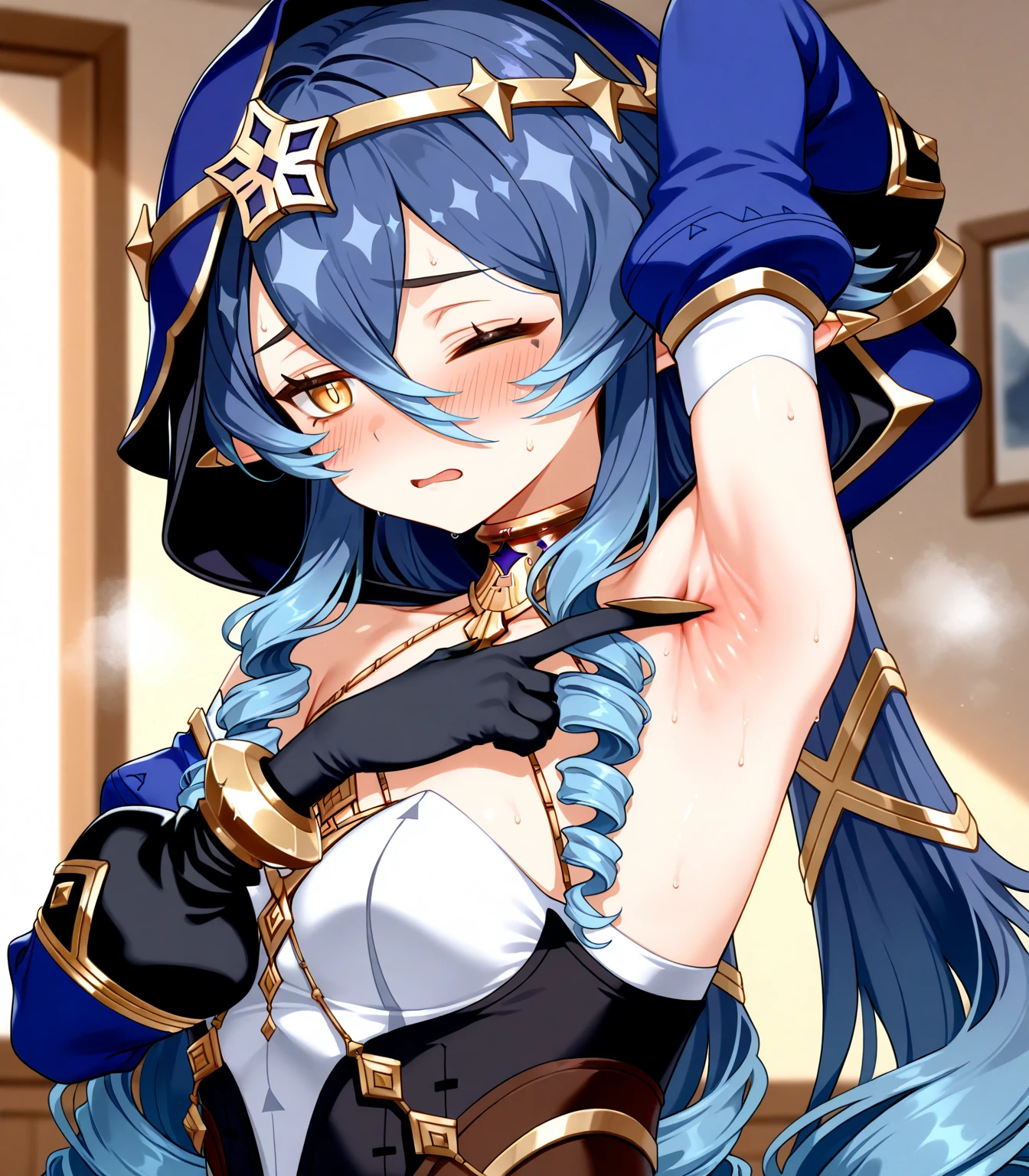 Anime girl with blue hair, Detailed digital anime art, high detailed official artwork, Artistic women, Anime goddess, Detailed key anime art, Detailed anime artwork, detailed anime art, Portrait Chevaliers du Zodiaque Fille, clean and meticulous anime art, Extremely detailed Artgerm, Official artwork, Anime moe art style