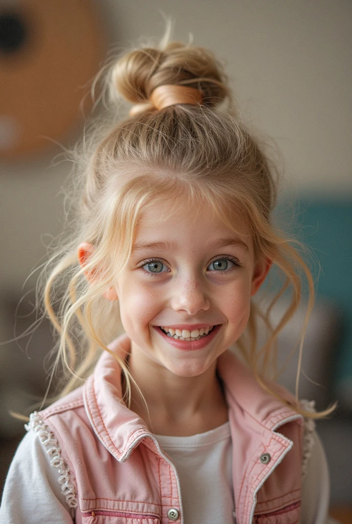 KIDS GIRL BLONDE long hair with a black face and a black face with a black face, evil crazy laugh, red oil background.