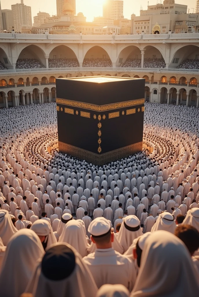 Khana Kaaba and people are performing sajdah and this picture was taken from heaven above