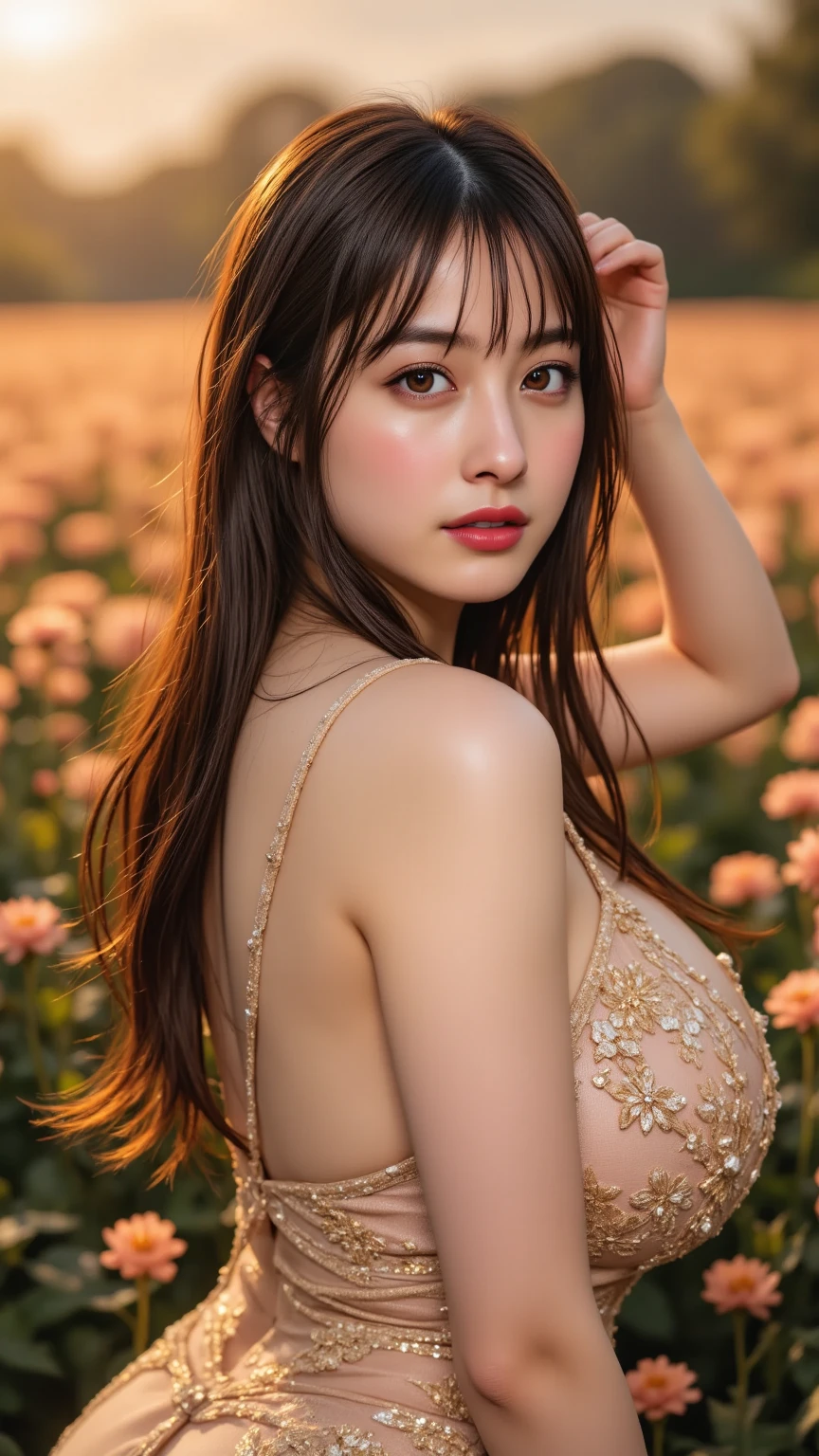 ((Exposing breasts 1.6))),(((Exposing breasts 1.6))),(((Exposing breasts 1.6))),masterpiece, Highest quality, 8k, Absurd, Beautiful medium long bob hair,Woman in her late 20s, That shy expression is cute, (Sensual Style),((Seven episodes were filmed..............1.4)), (Nude 1.5), No makeup, The near road and the far road, Written boundary depth, Surreal, High resolution, photograph, Sharp focus, Face lamp, Dynamic Lighting, highest detailed, ,Extreme detaileds、Super detaileded、detailed、Real Skin、elegant features、Positive and optimistic、(The background is a colorful flower field)