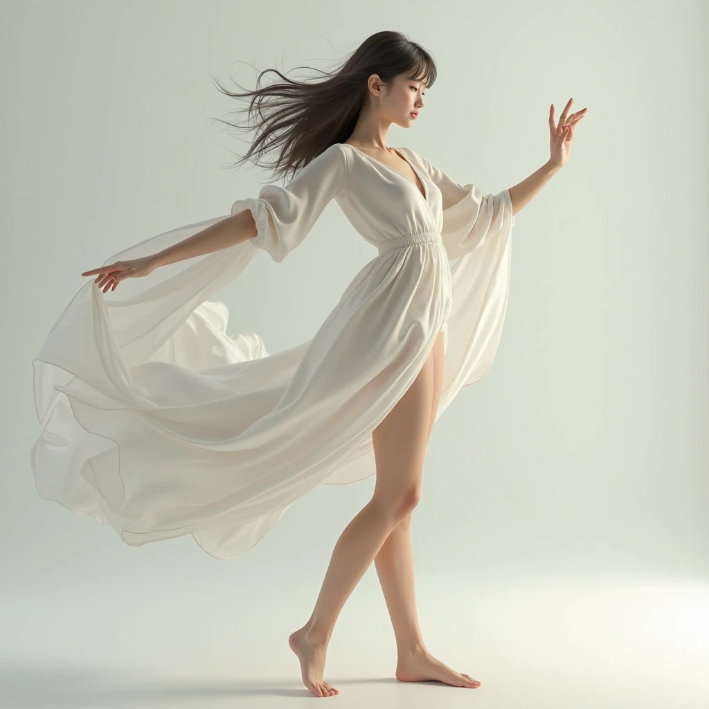 a beautiful female model, full body, dark background, backlit, long white sheer chiffon dress, mihalkova style, ultra-detailed, photography, 4k, (best quality,4k,8k,highres,masterpiece:1.2),ultra-detailed,(realistic,photorealistic,photo-realistic:1.37),dramatic lighting,dramatic shadows,cinematic,high contrast,glowing skin,graceful pose,elegant,glamorous,cinematic lighting