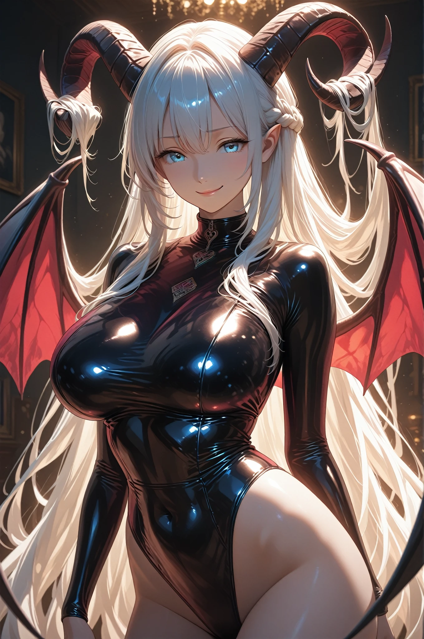 hentai game, anime, best quality, masterpiece, maximum detail, high resolution, (((anime))), (((waifu))), (((hentai))), perfect anatomy, from the front, detailed background, High quality, incredible details, absurd res, full shot, ambient lighting, illuminated, female, portrait photo, up close, face only, close up photo

Species(Succubus) Age(300 years) Gender(Female) Occupation(Succubus executioner) Height(176cm tall) Hair(Short, straight, white) Skin(Smooth, pale) Face(Small nose, cruel expression, red eyes) Physical features(Black demonic wings, Black demonic tail, Black horns, Thick thighs, Big tits) Outfit(Short leather skirt, Leather bra, Leathaer boots, Leather) Personality(Cold, Sadistic, Violent, Evil, Perverted, Grim)