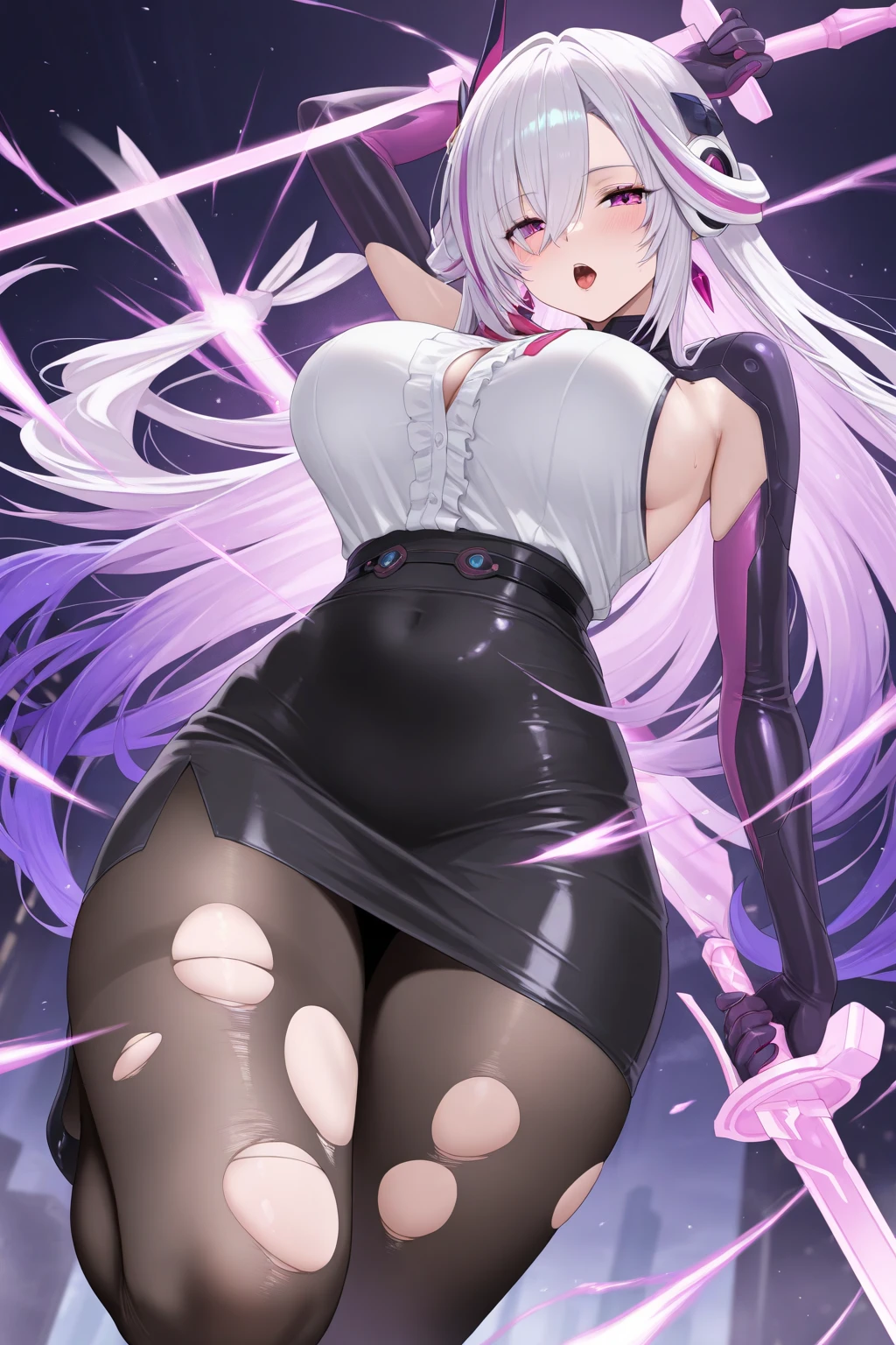 ((((From below,Crotch close-up,high quality,One young girl)))),
(((Flexible body,Super huge breasts,Big thighs,Ecstatic expression,smile))),
((Light purple medium hair,Shaggy Hair,Pink Eyes,Giant fox ears,Wolf's Tail)),
(See-through clothes,Uniforms that expose the breasts,Sweating profusely,Large amount of steam),
Wet and risqué black bikini,Big sleeves,first round,Thigh-high boots,
Glass Room,