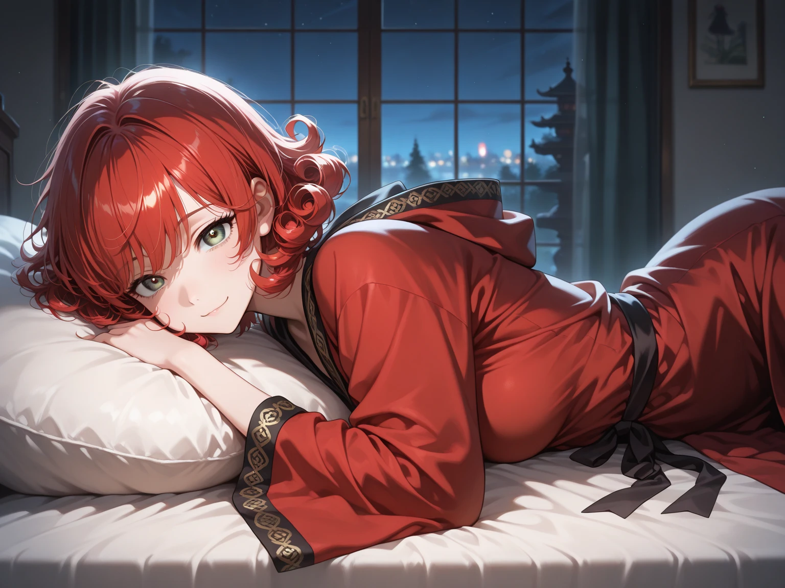 An red blanket bed at night