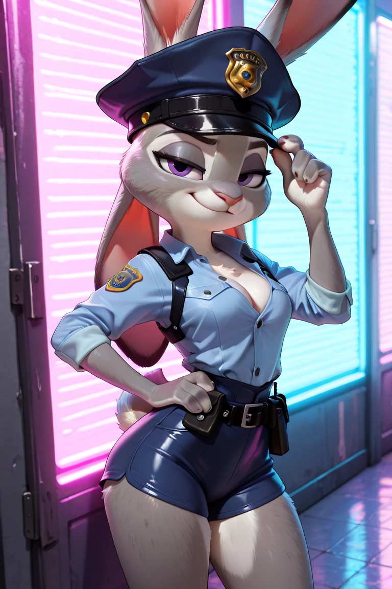 best quality, masterpiece, ((solo)), ((1girl)),  Face is JudyHopps, Body is human lady, {skirt suit, two-piece suit, bikini outfit｝