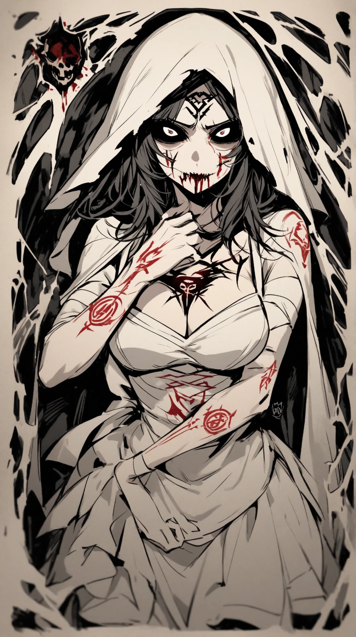 womanhood, Death spell, deep cleavage, death tattoo, death touch, won't let you escape