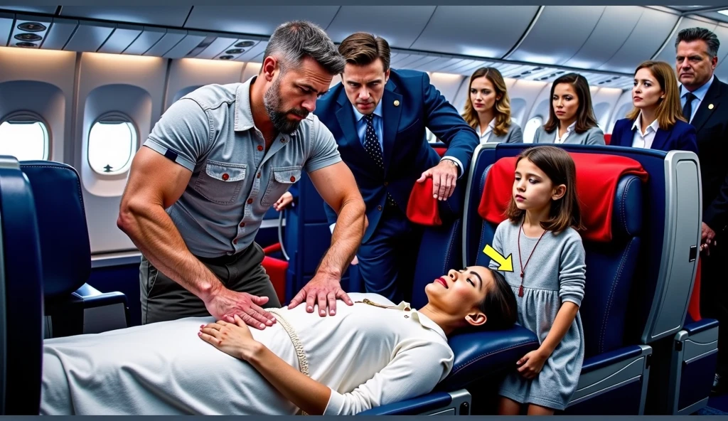 a man in underwear in a plane in front of a flight attendant who is terrified