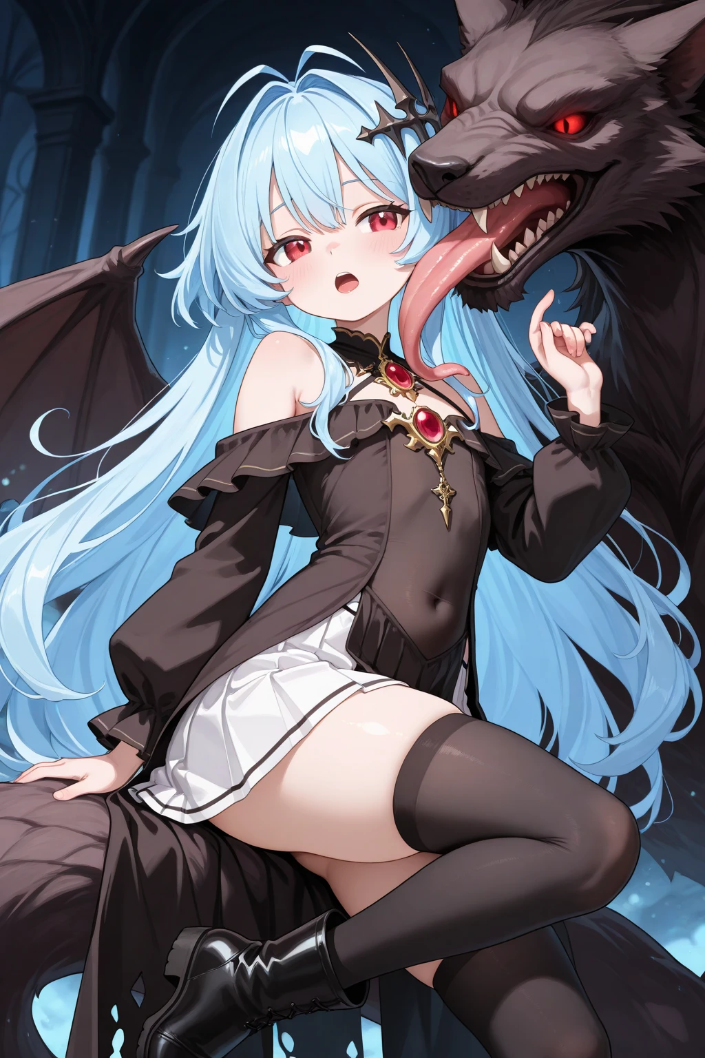 ((Highest quality)), ((masterpiece)), (detailed), (arknights),One girl, dragon girl ,bluehair,red eye,((sex))((sticky))((pussy cum))(vulgarity) love ((spooning))