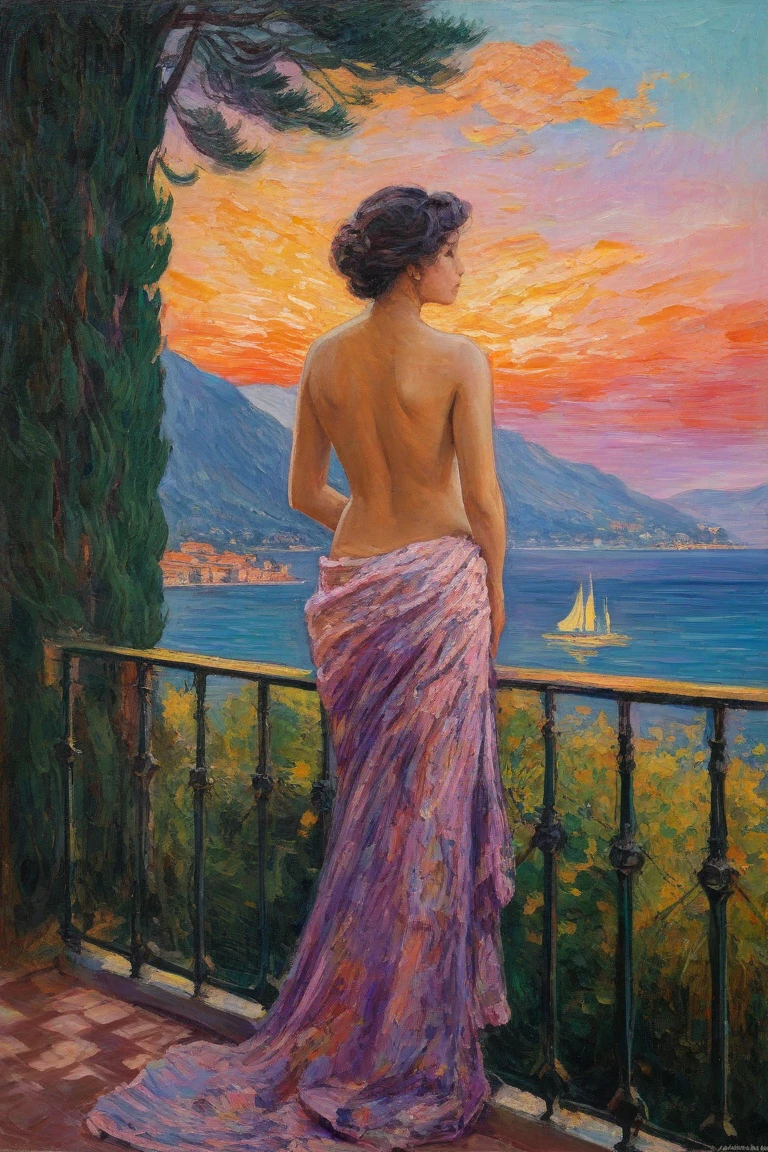 eroticism, sexy, transparent nightgown, luxurious room, open terrace overlooking typical Greek village, tmari, sketch, traditional media, pen drawing, white background (art inspired by Bill Sienkiewicz). oil painting)