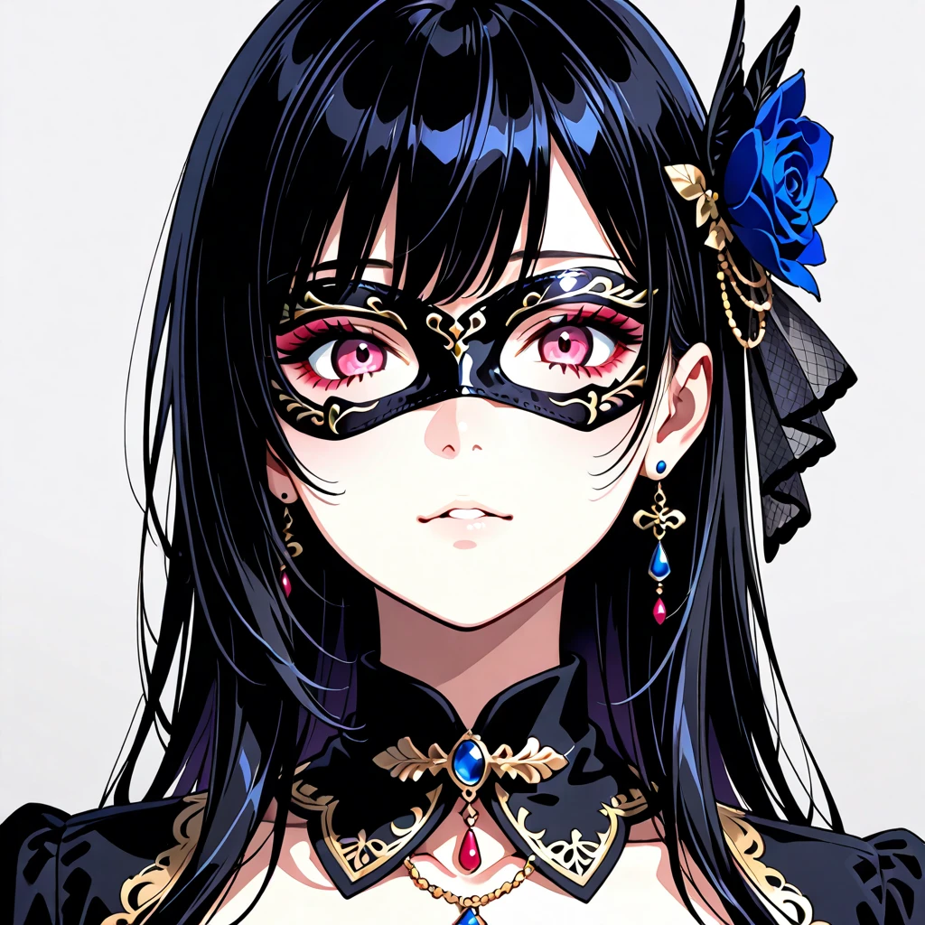 Anime Line Art,Black and White,mask,flower