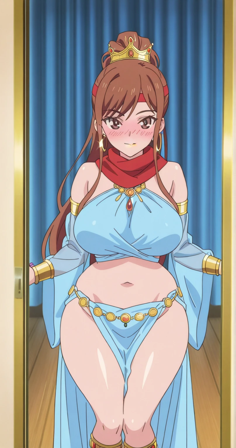 ((masterpiece)), beautiful, 1girl, full body, <lora:Detective Conan Sonoko:0.8> sonoko wearing an egyptian dress in the desert, egyptian dress, pelvic curtain, bare thighs, white dress, gold ornaments, cleavage, large breasts, bare breasts, nipples, short hair, desert as background <lora:senranKaguraYaegashi_1:1>