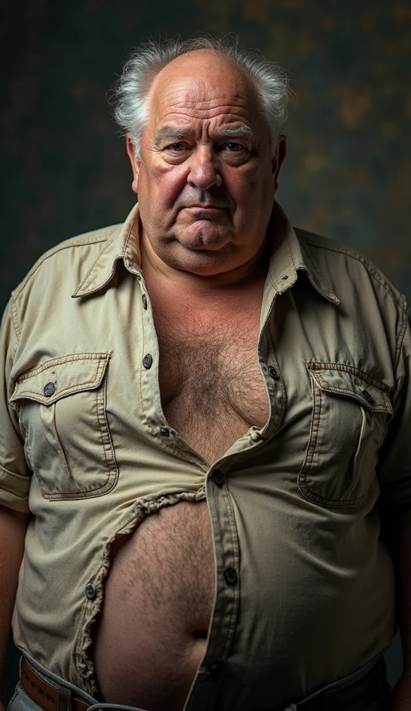 Age: 50, White man with super duper huge pecs , hair covering his huge pecs, yearning for sex, oiled up body, masturbating, showing off his huge anus , A physical Education teacher , Horny yet, huge muscles, big hairy crotch, naked , Muscular yet Chubby, Kind-hearted, Buttoned-open Translucent Shirt revealing matured chest hairs, Mature Daddy, Naked Hairy Chest, Noticeable penis ) A &0-year-old white man stands proudly being naked and showing off his huge muscular dad body, revealing his hairy chest and a big penis . With a worn-out expression, indicating his horny yet disgusting nature, he gazes intently at the audience,naked, showing off his huge dick