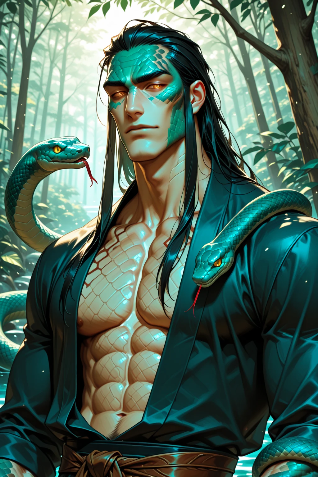 (masterpiece, best quality), 1boy, wearing micro thong, full mast, erect bulge, see-through thong , mushroom water world, wide angle, athletic body, male, iridescent skin, flat chest, silver eyes, green hair styled in spikes, determined expression, bioluminescent lighting, small waist, broad chest, big mane, slim scruffy, muscular , illustration, watercolor ink sketch, (best quality)), intricate detailed,solo, masterpiece, art by hermann nitsch, zdzislaw beksinski, dariusz zawadzki, giger, dragan bibin and l