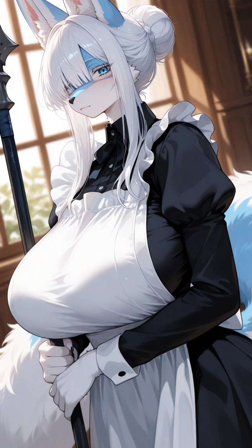Reshiram,furry,Shark tail,Cute Moe,big breasts,Good quality,Good resolution,Wear a maid dress.,Sweating,good shadow details,shade,Passionate mood,sexy body,