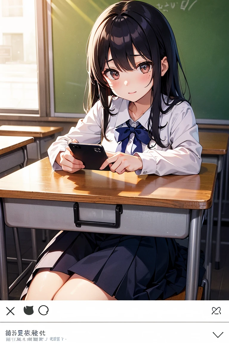 Stunningly beautiful korean school girl, sitting on the edge of a bed, matress sinking far beneath her weight, holding a tablet, light smile, seducing the viewer