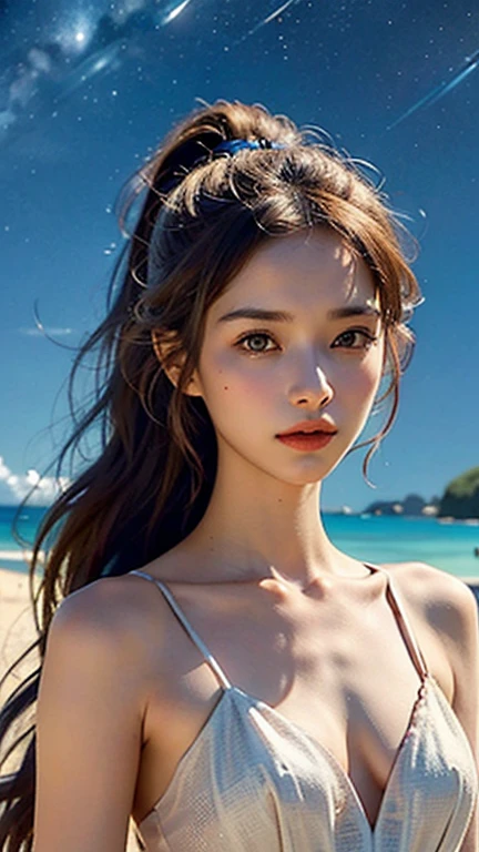 body shot,micro bikini,outdoor,beach,Body in front,masutepiece, The highest image quality, High quality, the background is clear,Beautiful woman, Japanese, Detailed, Ultra-detailed, finely detail, hight resolution, 8K Wallpaper, Perfect dynamic composition, Beautiful detailed eyes ,Detailed eyes, Detailed skin, Beautiful skin, 超hight resolution, (reality: 1.4),Very beautiful woman, Slightly younger face, Beautiful skin, slender, (Ultra photo realsisim), (hight resolution), (8K), (Very detailed) (beautifully detailed eyes), (super detailed),   (Detailed face), view the viewer, Fine details, Detailed face, Staring straight ahead, Staring straight ahead, photos realistic, Bright lighting, Professional Lighting, Black hair,poneyTail,a baby face,sixteen years old,Hairstyle: ponytail,Long ponytail hairstyle,slight smile,