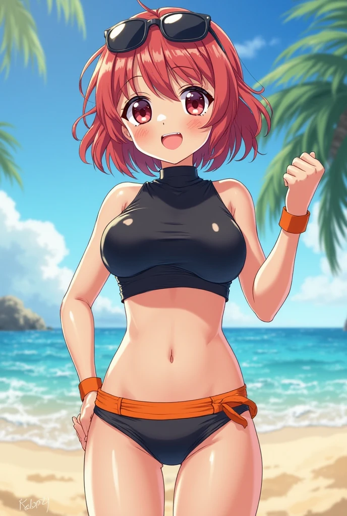 (masterpiece, best quality:1.2), (1girl, solo), (High quality:1.4), (High detailed:1.2), Sakimi-chan, a european girl with 18 years old, (mini-shorts, crop top open underboob), ((medium breasts)), (beach scene), ((bentover)),