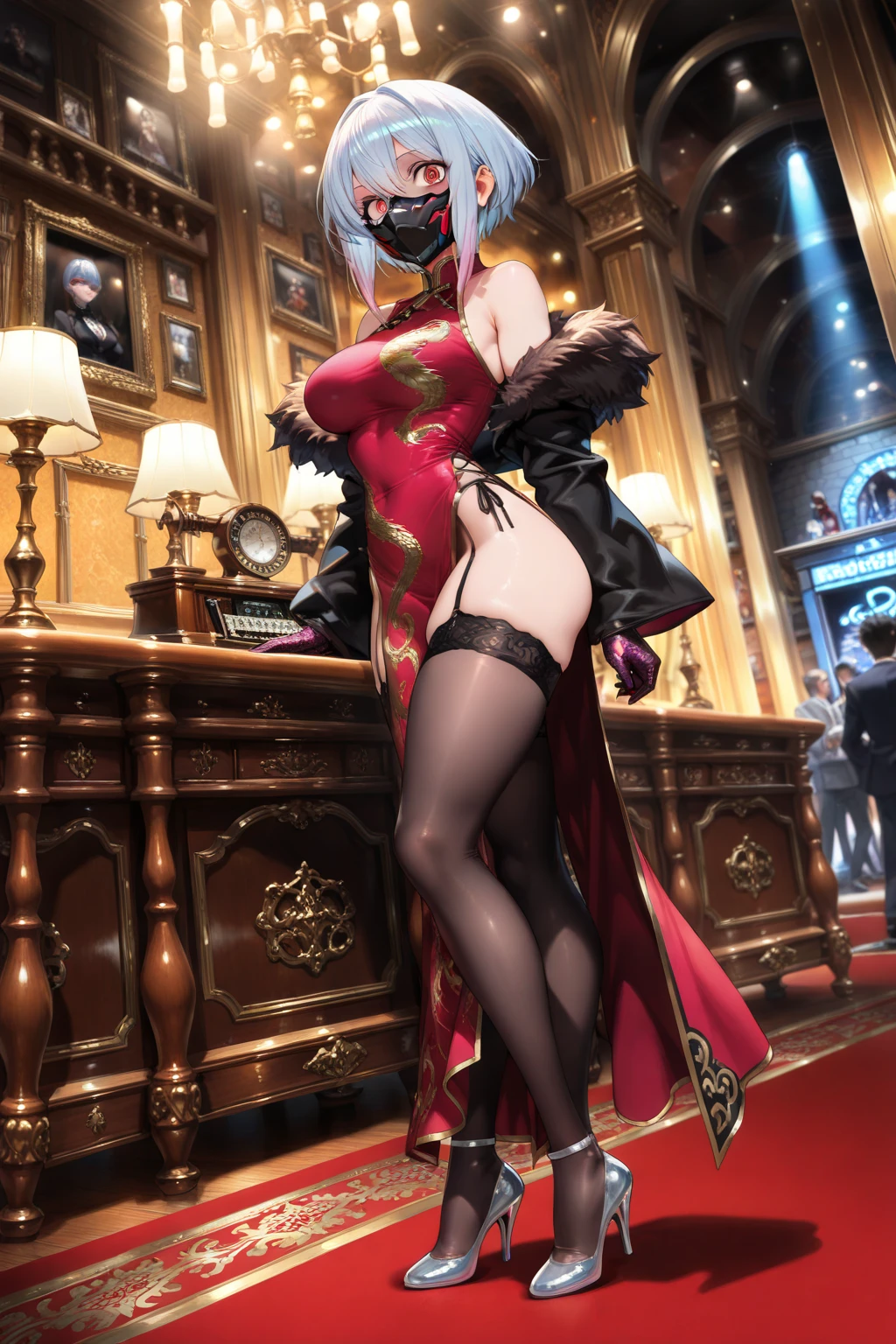 highres,absurdres,masterpiece,best quality,original,extremely detailed CG,extremely detailed wallpaper,perfect lighting,jitome,lips,makeup,standing on the stage,blurry background,
<lora:LnF:0.7>,LnF,