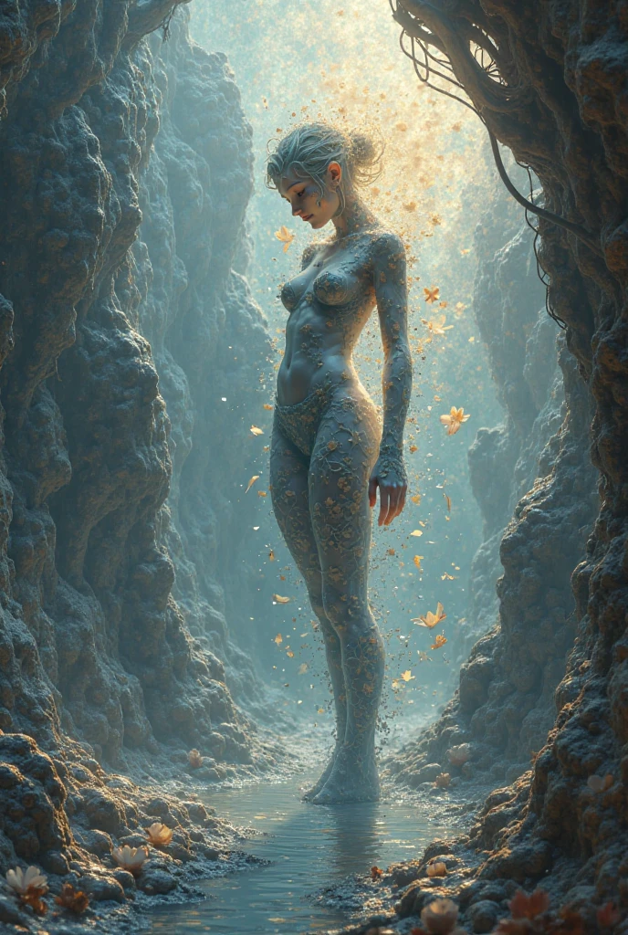 Tiny people can see a giant naked woman above them