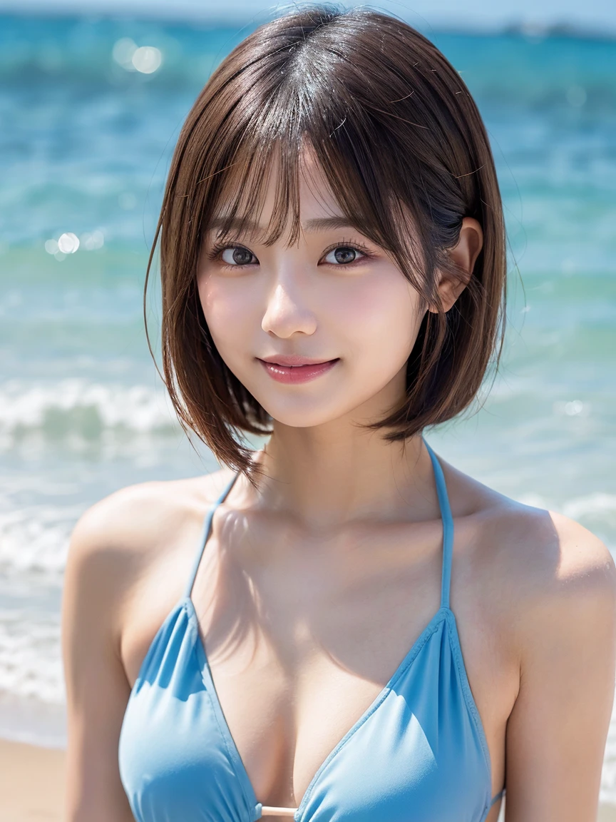 ((top-quality、in 8K、masterpiece:1.3))、sharp:1.2、Perfect Body Beauty:1.4、Slim abs:1.2、((Layered Hair Style、large boob))、Wear a beach volleyball bikini、、Beach volleyball bikini、(Rain、Street:1.2)、Wetty:1.5、Highly detailed facial and skin texture、A detailed eye、二重まぶた、Aspect of looking at the camera、the beach、shores