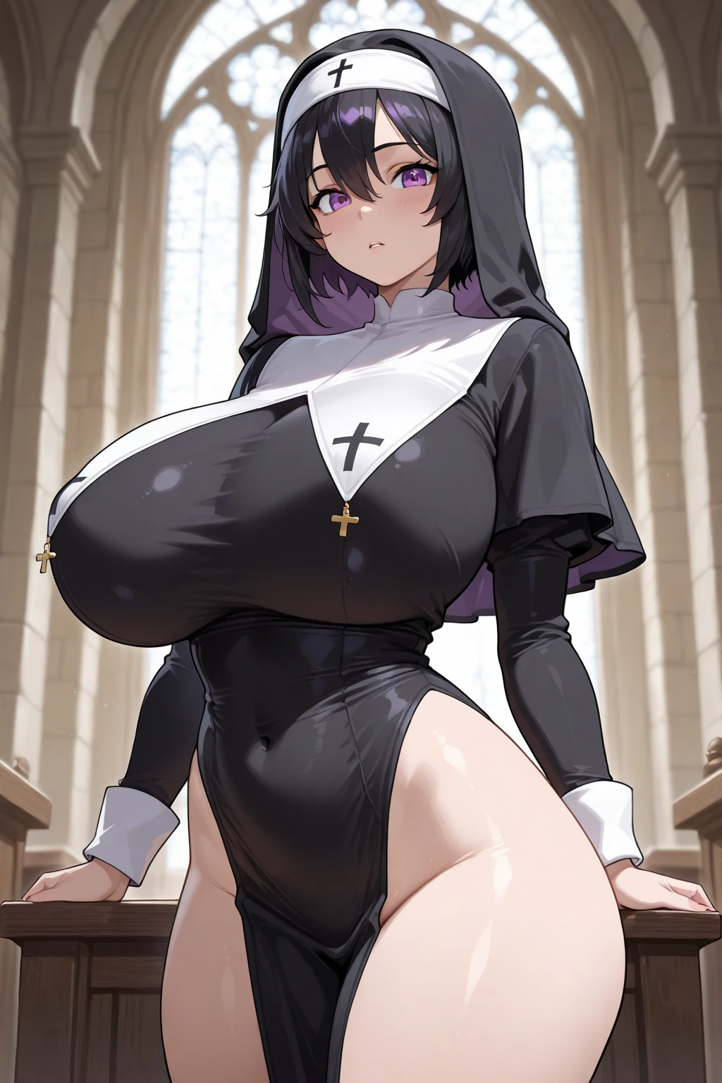 (Obra maestra:1.3),(muy detallado:1.3),(high resolution:1.1),Mejor calidad,ultra-detalle, city ruins, 2P, black hair, dark skin, withe dress, blindfold, breasts, stockings, spread legs, pussy, nsfw, +18, gigantic breasts