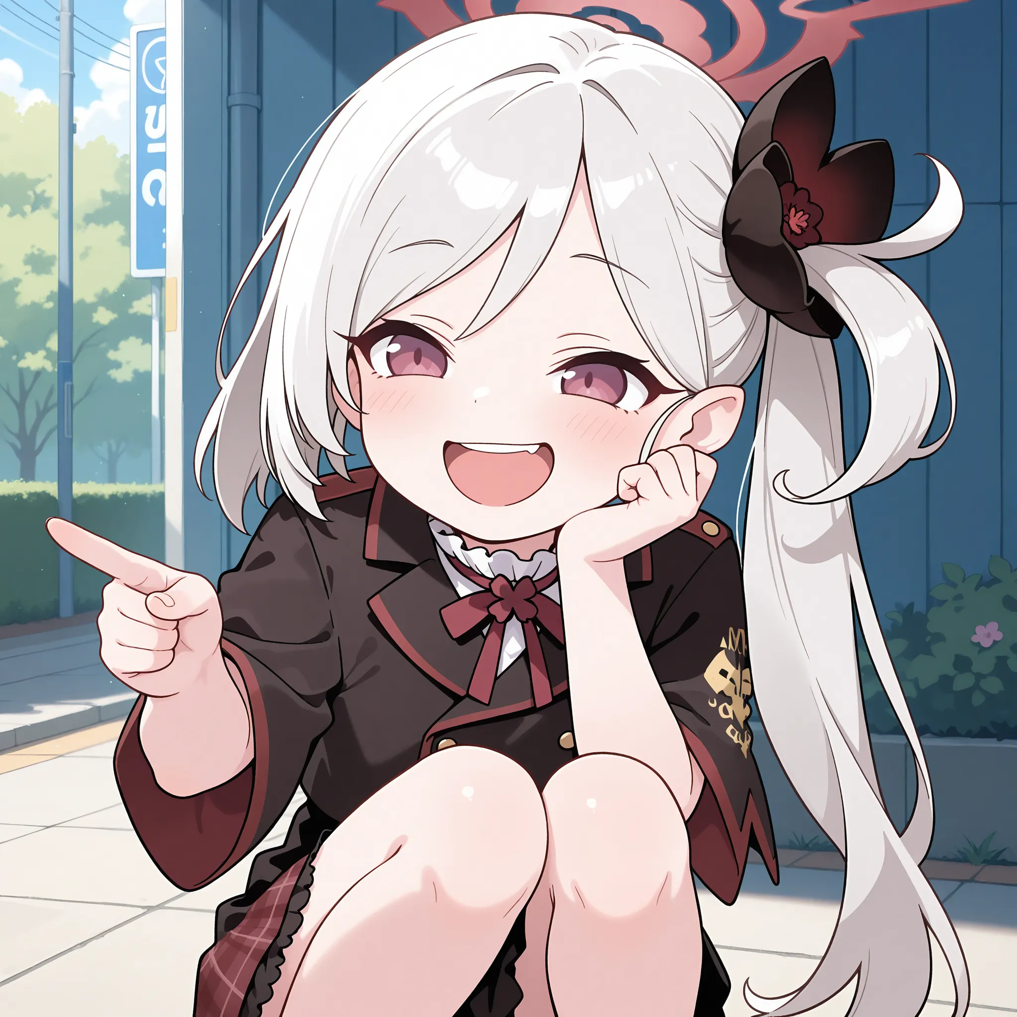 GEnerate an anime girl pointing to the side meme with a prompt.