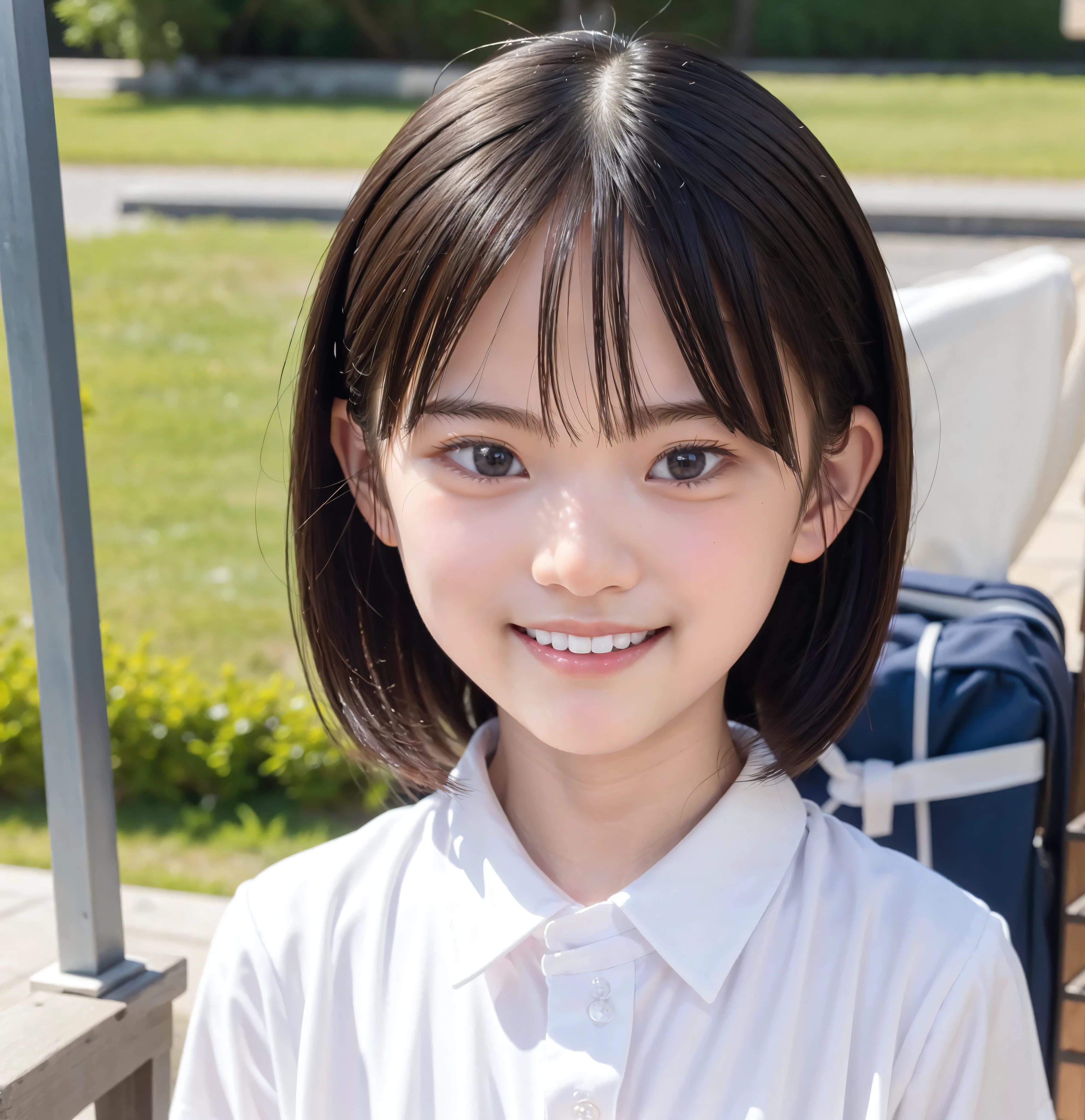 S, please line up quietly before entering the classroom, elementary school student, girls,cute, masterpiece, details,smile
