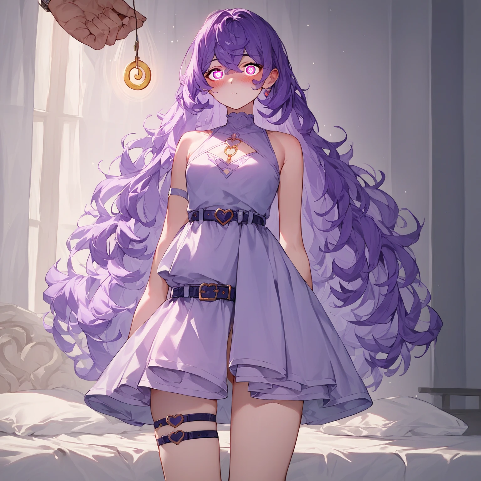 (((Alone woman))),(((Light Purple Wavy Hair))),(((blue eyes))),((curvy body)),(((Beautiful dress)))