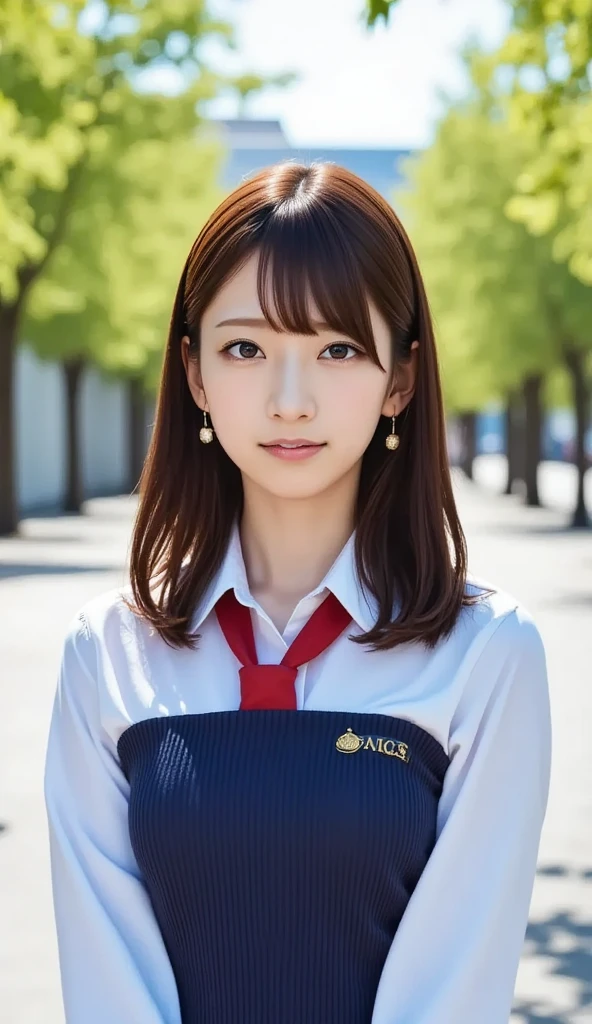 mix4,(16k, RAW photo, best quality, masterpiece:1.2), (realistic, photo-realistic:1.37), (delicate face), best quality, (full body:0.8) (photorealistic:1.4), professional lighting, photon mapping, radiosity,

BREAK 135mm,(FUJI FILM),

BREAK NSFW, (1girl), (solo), (standing looking back), perfect face, (blush:1.3), clear makeup, shiny hair, lustrous skin, finely detailed beautiful eyes, lighting on face, shiny_face, best_lighting, front_lighting, 

BREAK dark brown eyes, thin eyebrow, (Almond-shaped Eyes), (mole under eye:0.9),(mole breast:1.23),thin body, thin thighs, ((beautiful (well-shaped) breasts)), emphasize the cleavage, large breasts, 54 cm waist, ((HIME CUT floating):1.4), straight long hair, (blunt bangs:1.4), 17 years old,

BREAK (CELINE:1.3), (feminine fashion style), (white and red theme:1.2), (((spanish school uniform,checkerd mini skirt)):1.4),(The legs peeping through the hem are sexy), open-heart pendant, earring, 

BREAK ((madrid)), high school, (fountain)