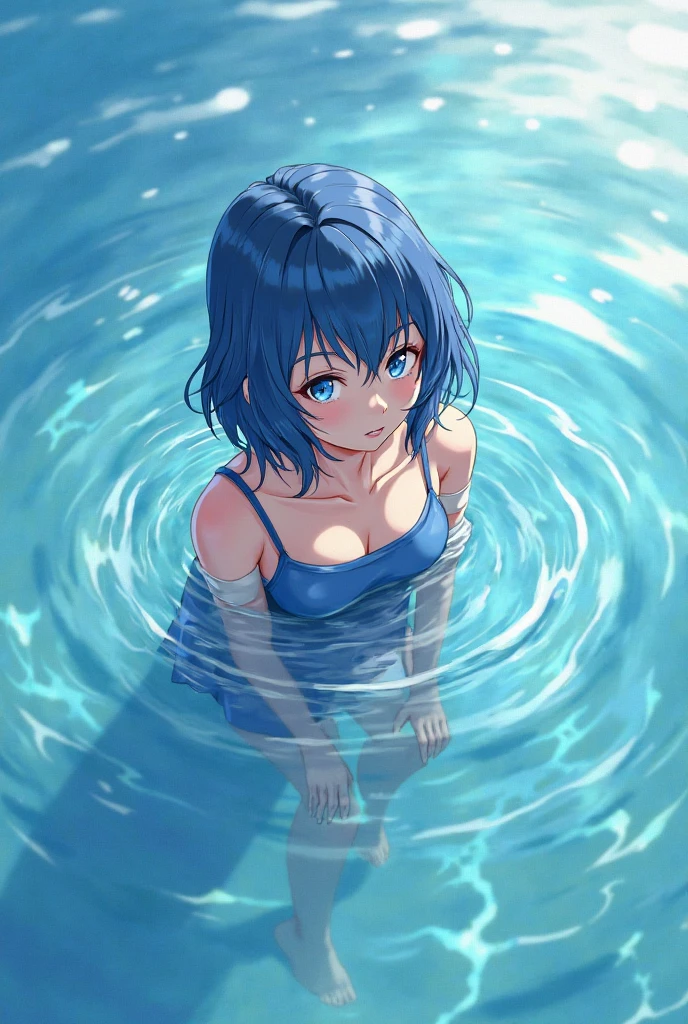 Girl in swimsuit、Blue short hair