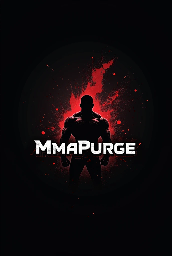 a dark shadow figure of a muscular handsome MMA fighter with the words "MMA monsta" written visibly right in front of his chest please use a bright color for the words and a badass font
