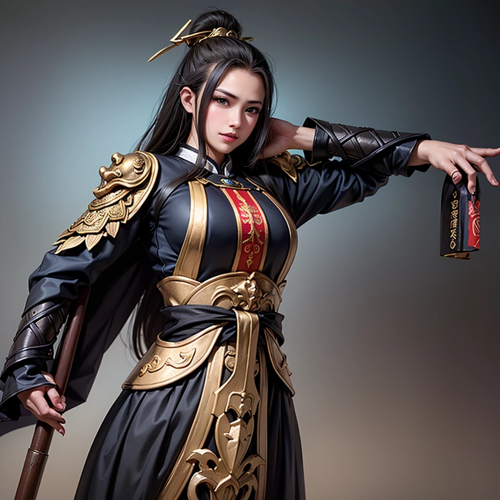 1girl Monarch is a demon slayer she wears a green hoari with a golden dragon on the back her sheate for her katana is black with golden patterns while her katana is green with a black handle her katana also has black on the sharp part