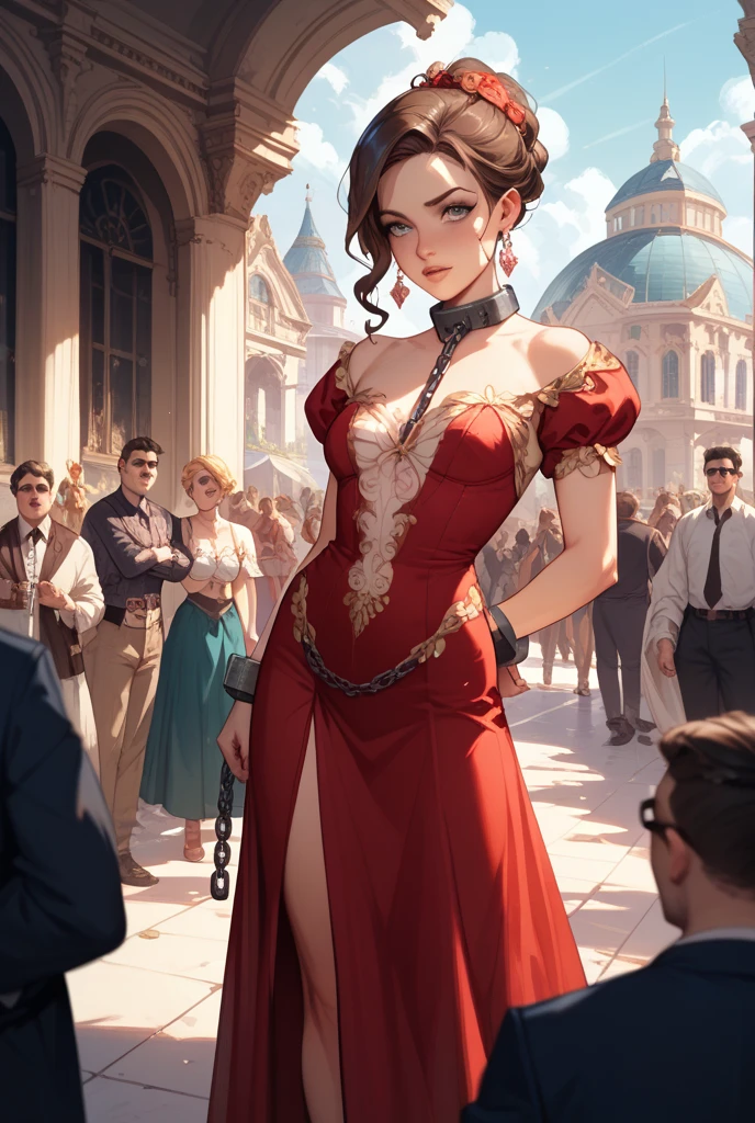 240710B. (((Full body))). Masterpiece. A hyper realistic image of Claire. Beautiful woman. ((Perfect body)). Sexy. Slim. ((Solo)). ((Rome, Roman Empire (500 BCE). In the Lavish indoor atrium with mosaics and sculptures. Sheer red stola with gold trim, matching sash. Sheer red stockings. Hairstyle: Elegant updo with a gold headband. Makeup: Bold eyeliner, red lips. Gold cuff bracelet, laurel necklace. Red stilettos.)). (((((Open legs, squatting, squirting, masturbating))))). (See-through, bare pantyhose). Louboutin heels. ((Show erected small areolas thru clothes)). ((((Show trimmed vulva)))). ((Divine features, oval face)). Graceful presence. (Captivating and perfect grey eyes). (Silky ginger hair). Rosy tint complexion. Captivating smile with enchanting lips. Slender figure. ((Perfect hands)). Sense of style with alluring charm. Effortless elegance, sophisticated. ((High fashion image)). (((((Cowboy shot))))).