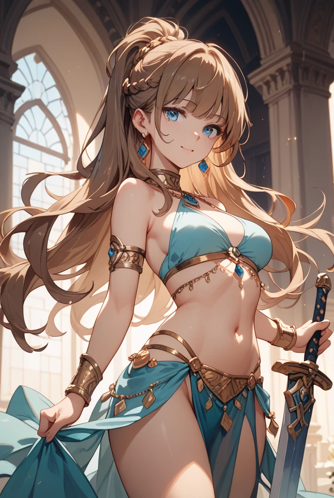 masterpiece, best quality, high definition, 16k, realistic, girl, 20 years old, small_breasts, belly dance costume,magic circle,inazuma effect,,myriad light