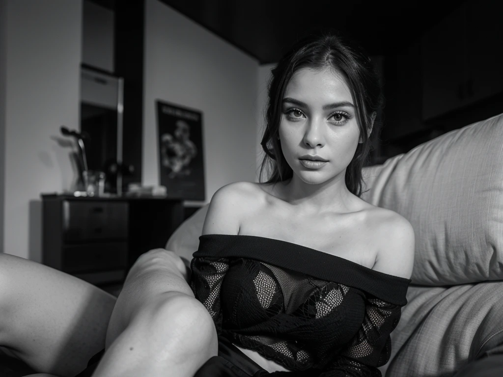 ((best quality)), ((masterpiece)), ((1 realistic ultra hot sexy girl)), realistic:1.2 , full waist sitting down pose, alone, sexy alluring facing front look to camera , ((short cut messy bright bluish hair)), , ((Showing her armspit sensually )), ((half-opened minimalist short see through gray bedtime lingerie ), damp , detail skin texture ,cleavage , full waist up pose , upper knees pose 