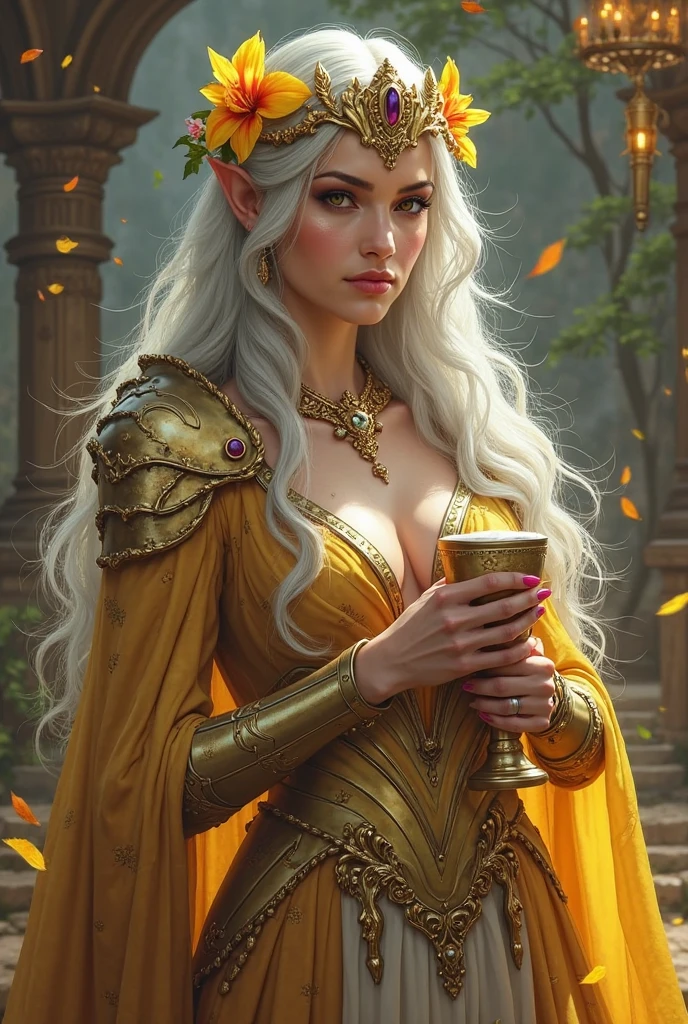 full body, laying on bed, holding a glass of champagne, waving, seductive pose, slow motion, IvoryGoldAI (rogue thief:1.2) female wearing full body multiple stitched layer (leather armor:1.2), neckline, (white silk cloak), (fabric with intricate pattern:1.2), (insanely detailed, bloom:1.5), (highest quality, Alessandro Casagrande, Greg Rutkowski, Sally Mann, concept art, 4k), (analog:1.2), (high sharpness), (detailed pupils:1.1), (painting:1.1), (digital painting:1.1), detailed face and eyes, Masterpiece, best quality, (highly detailed photo:1.1), 8k, photorealistic, (long dark blonde hair, ponytail haircut, ecstatic:1.1), (young woman:1.1), By jeremy mann, by sandra chevrier, by maciej kuciara, sharp, (perfect body:1.1), realistic, real shadow, 3d, (japanese sakura garden background:1.2), (by Michelangelo)