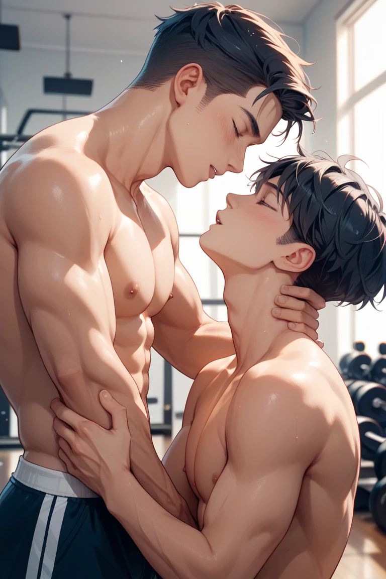 Realistic, detailed, 1 strong man, dumbbells, muscular, standing, underwear only, gym, naked torso, 4 sit-ups, lascivious look, gym, detailed face, detailed hair, detailed hands, detailed eyes, detailed skin, dynamic lighting, detailed face, detailed hands, detailed fingers, detailed hair, detailed eyes, detailed skin, dynamic lighting, (photorealistic: 1.4), 8k uhd, (hyper realistic), (realistic photo), (masterpiece), (best quality)