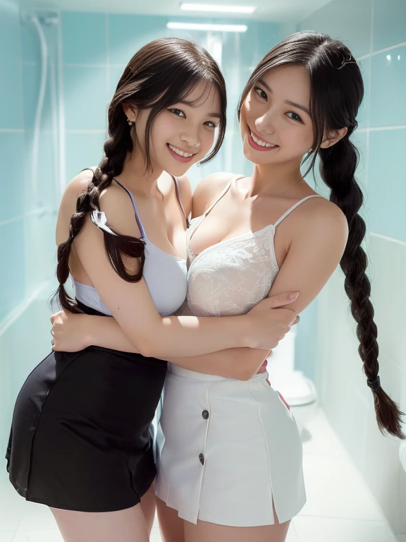 Chinese cute girl 15 yeas old is standing , laughing and taking a bath. Small breast , erect nipples, pnik mouth, face make up, laughing , tall and slim body, cum, long hair braid
