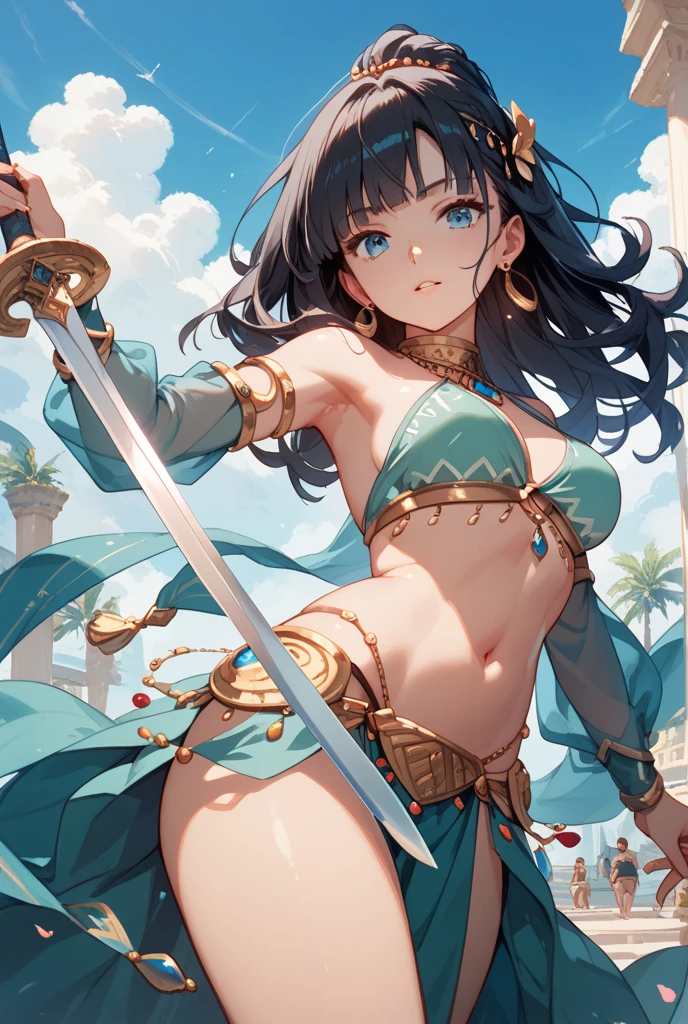 Beautiful Asian girl, 18 years old, light bikini knight girls, sexy lady, medium breasts, camel toe, long sword,