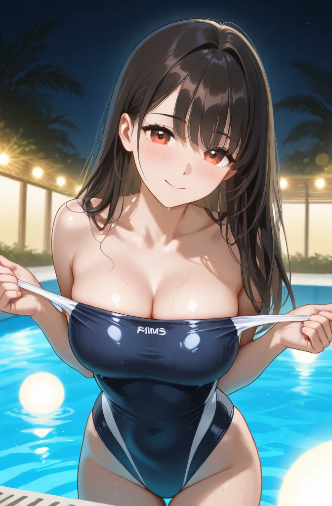 (LittorioCasualKC, (masterpiece)), ((best quality)), (ultra-detailed), ((extremely detailed)), 4K, (8K), best quality, 1girl, , (perfect anatomy:1.3), (five fingers), , (beautiful detailed hair), (((world-class quality))), photorealistic, extremely detailed, high resolution, (((detailed shaded pretty face))), house wife, (mature lady), solo, beautiful detailed eyes, ((glowing detailed skin and hair)), white-skinned, shiny skin((((gleaming skin)))),in heat, full-face blush, potbelly , thigh, ((sagging breasts)), arched back, sit astride, BREAK LittorioCasualKC, (Casual) , competition swimsuit BREAK, perspired BREAK pool