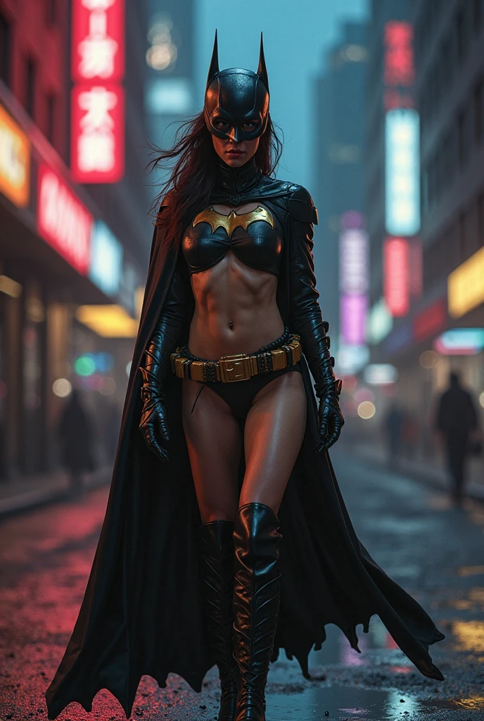 Extraordinary beauty standing on a certain street corner, sexy limbs, super bikinis, latex, glittering costumes, sheer cloaks, perfect limbs, young woman