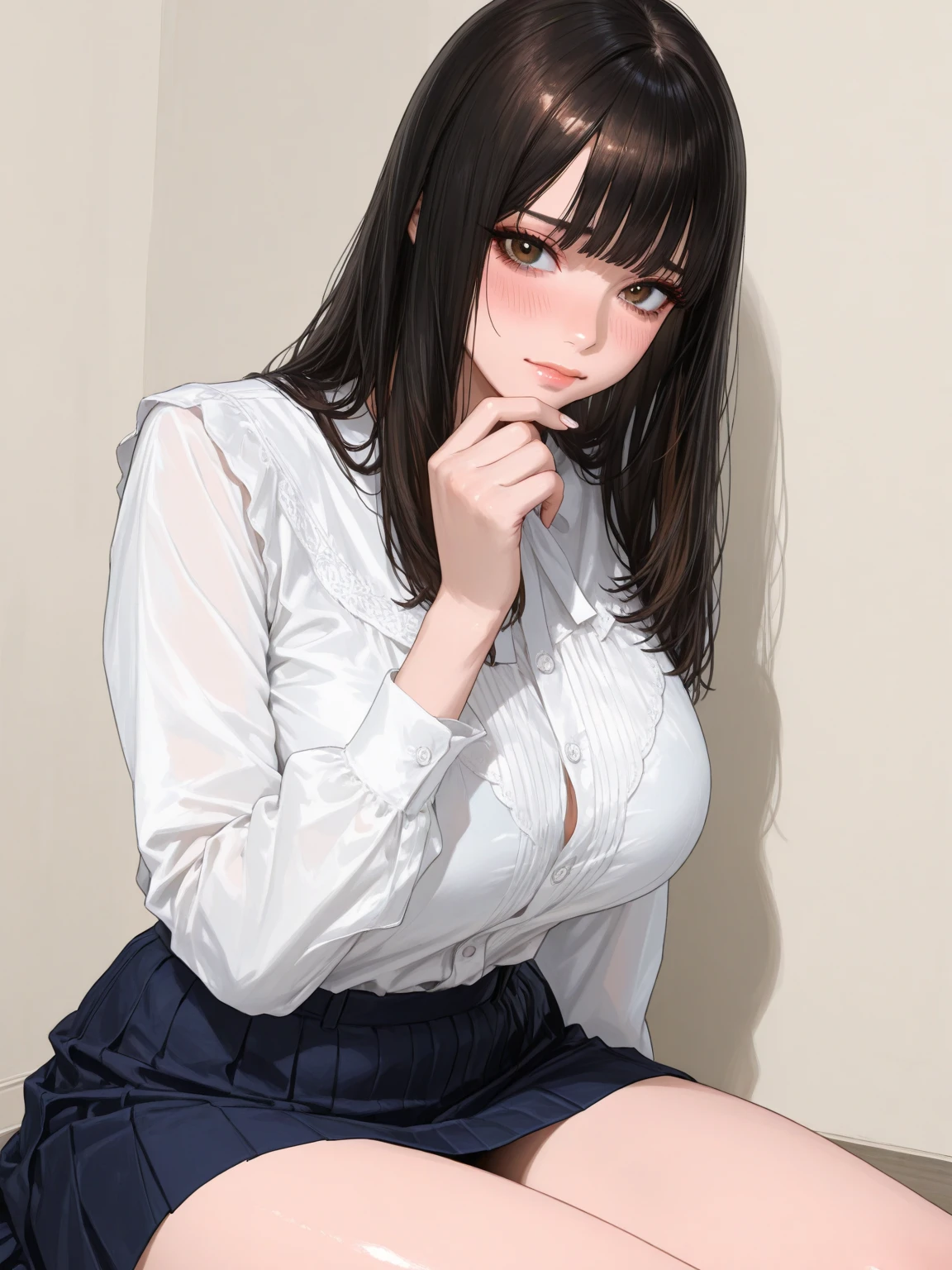(masterpiece:1.2, Highest quality), (Realistic, photoRealistic:1.4), Beautiful illustrations, (Natural Side Lighting, Cinema Lighting), Written boundary depth, 
Looking at the audience,Front view, 1 girl, English, OL, 40 years old, suit、Jacket、Perfect Face, Symmetrical cute face, Glowing Skin, 
Random Hairstyles、Big eyes, ((Droopy eyes:1.5))Long eyelashes,((Very large breasts))((Big Ass))Beautiful thighs、Tall and beautiful hair, Beautiful Face, Beautiful and beautiful eyes, Beautiful clavicle, Beautiful body, Beautiful breasts, Beautiful thighs, Beautiful legs, Beautiful fingers, 
((Quality fabric texture)), 
(Beautiful views), evening, (business office background), Are standing, (smile),(((Skirt Lift, White lace panties are visible:1.0)))((Super Moriman))