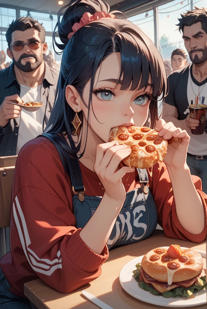 mulher sentada em uma mesa comendo uma fatia de pizza, comer uma pizza, comer pizza, comer uma pizza margherita, mastigando pizza, segurando pizza, segurando uma pizza, buttercup comendo pizza, segurando uma pizza grande!!!, compartilhando uma pizza, 🥥 🍕 Hibrido, imagem de perfil, eating camera pov, Brandon Woelfel, tartaruga ninja comendo pizza