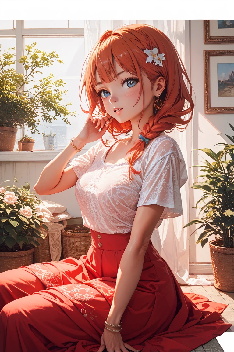 raw photo,my。realistic,real person,Niskirt、(spread legs:1.5)、show white panties,beautiful thighs、beautiful camel toe、myニスカチャイナ ドレスとウサギの耳を着た赤毛のアニメの女の子, skirt, 16 years, nice body, Hands behind head, Run your hands through your hair, sexy girl, red Short hair in braids, side hair highlights, strands of hair on the side of the face, beautiful lighting, soft shadow, Blue eyes, beautiful feet, Short hair in braids, anime style, ranma-chan,, outdoor, Red hair braid