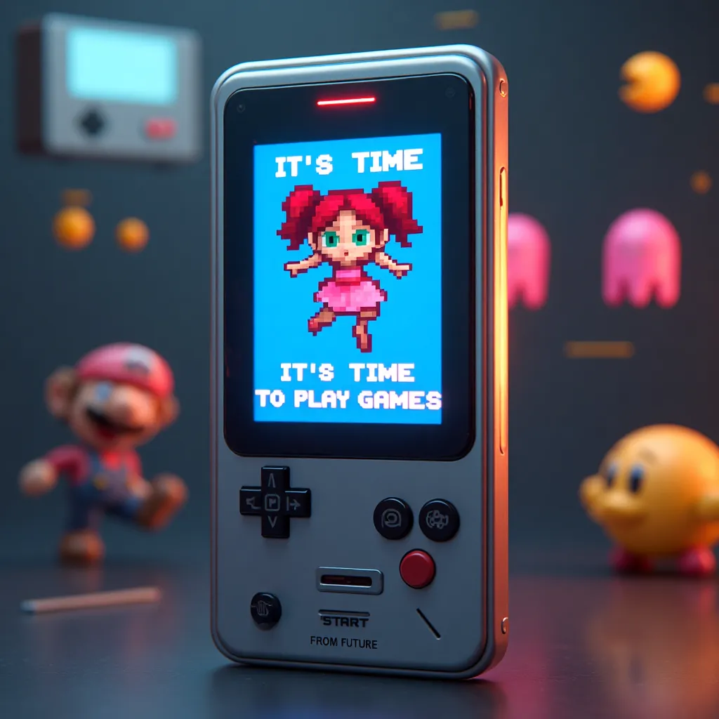 복고풍 휴대용 게임기 속 소녀