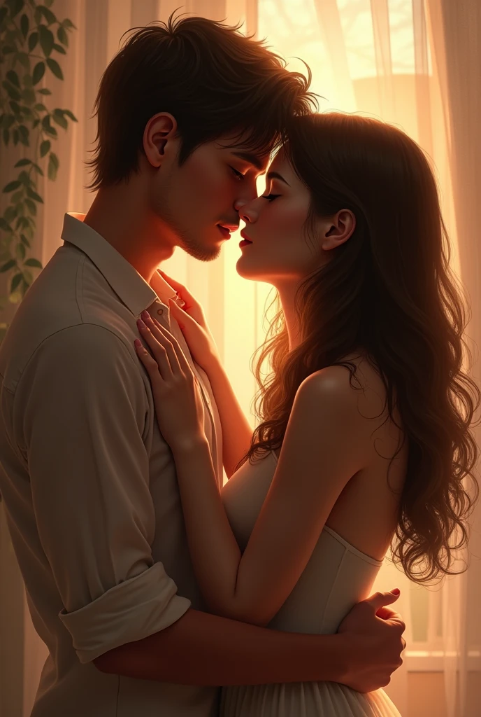 Couple man and woman hugging: An image of a couple hugging each other tenderly, with their faces close to each other, getting ready for a kiss. This reflects the intimacy and deep connection that the song conveys..